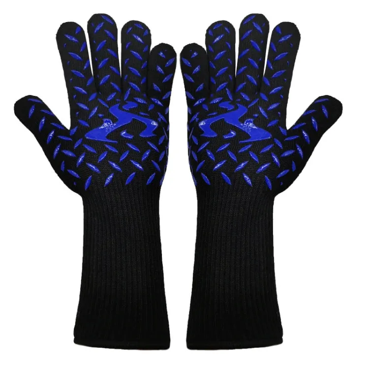 1 Pair High Temperature Resistant Silicone BBQ Gloves  Anti-Scalding Gloves(Flame Dots  Blue)