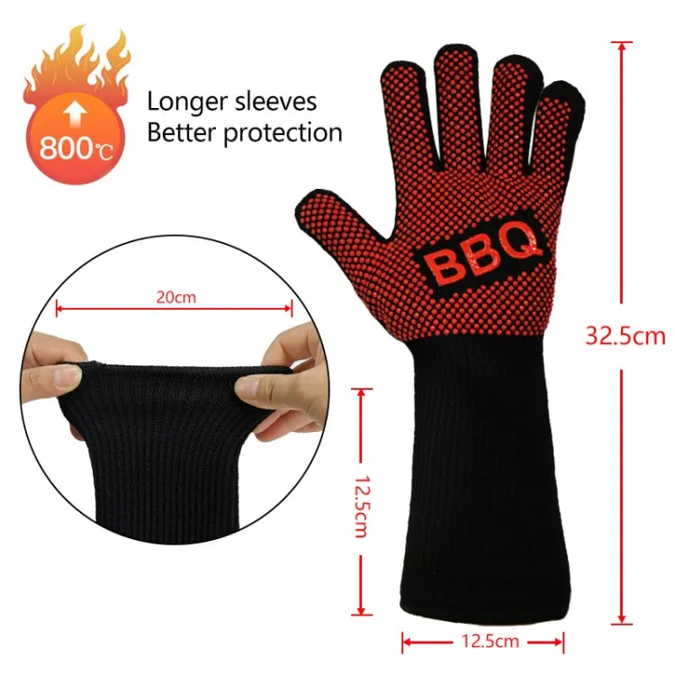 1 Pair High Temperature Resistant Silicone BBQ Gloves  Anti-Scalding Gloves(Flame Dots  Blue)