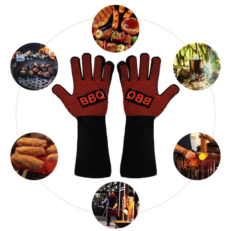 1 Pair High Temperature Resistant Silicone BBQ Gloves  Anti-Scalding Gloves(Flame Dots  Blue)