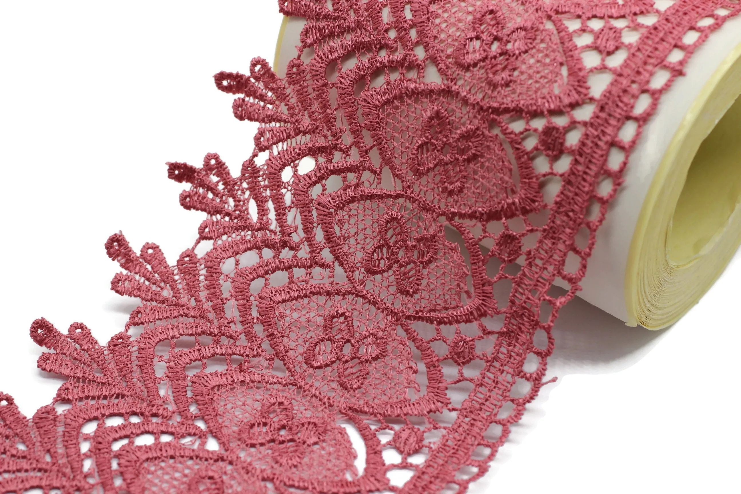 100mm 8 Mt. Coral Pink Bridal Guipure Lace Trim | 3.93 Inches Wide Lace Trim | Geometric Bridal Lace | French Guipure | Lace Fabric TRM100