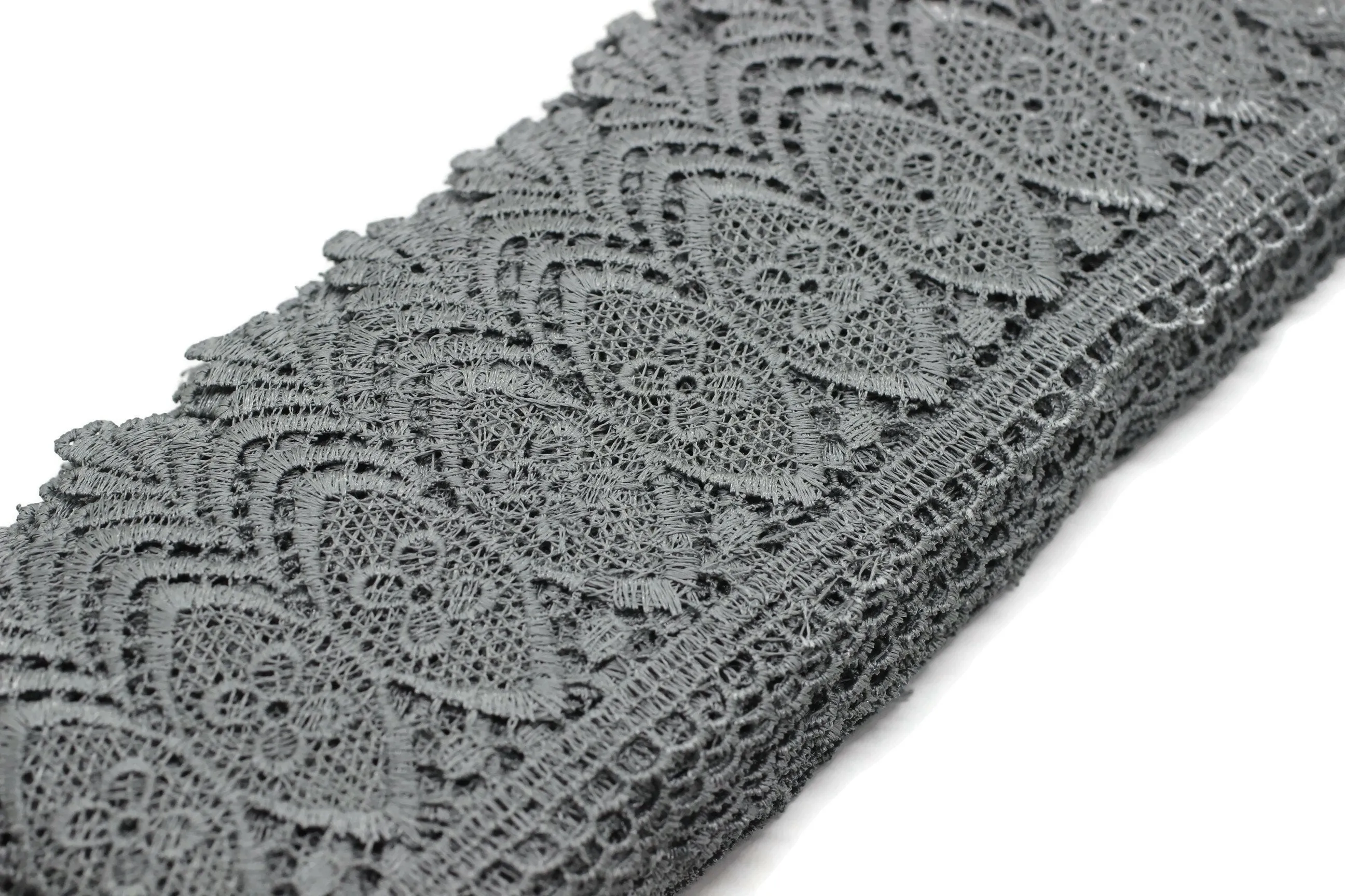 100mm 8 Mt. Dark Grey Bridal Guipure Lace Trim | 3.93 Inch Wide Lace Trim | Geometric Bridal Lace | French Guipure | Lace Fabric TRM100