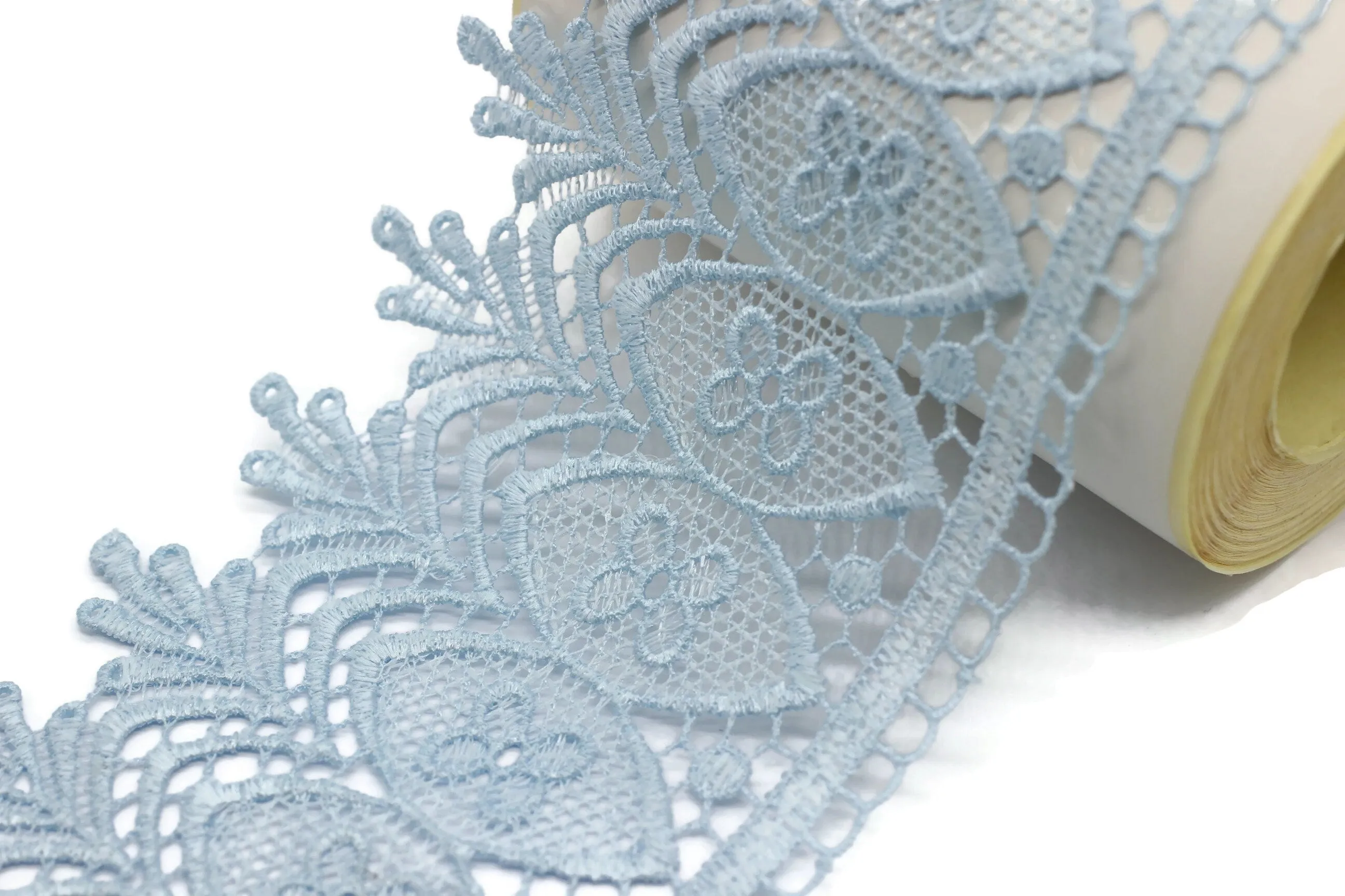 100mm 8 Mt. Ice Blue Bridal Guipure Lace Trim | 3.93 Inches Wide Lace Trim | Geometric Bridal Lace | French Guipure | Lace Fabric TRM100