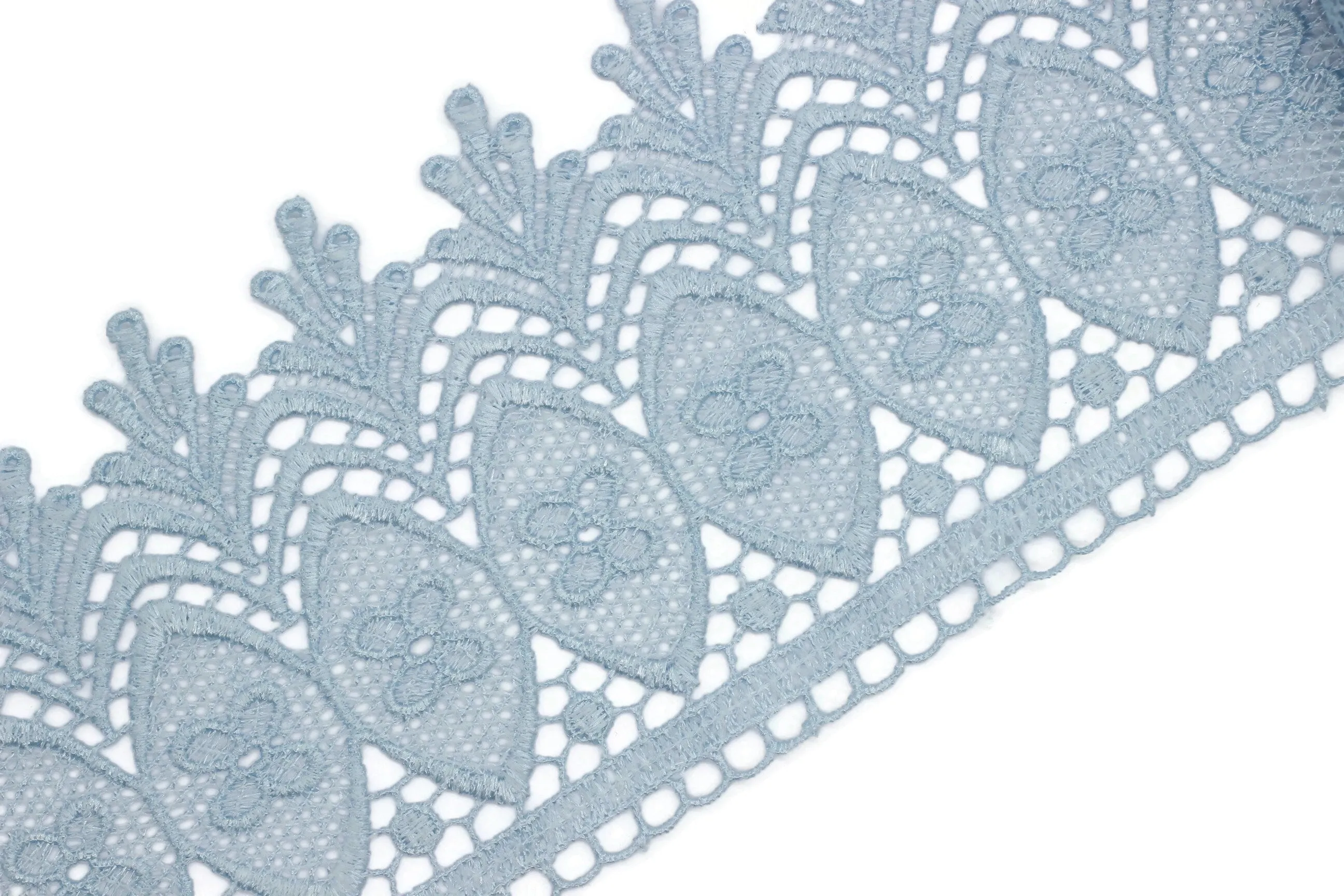 100mm 8 Mt. Ice Blue Bridal Guipure Lace Trim | 3.93 Inches Wide Lace Trim | Geometric Bridal Lace | French Guipure | Lace Fabric TRM100