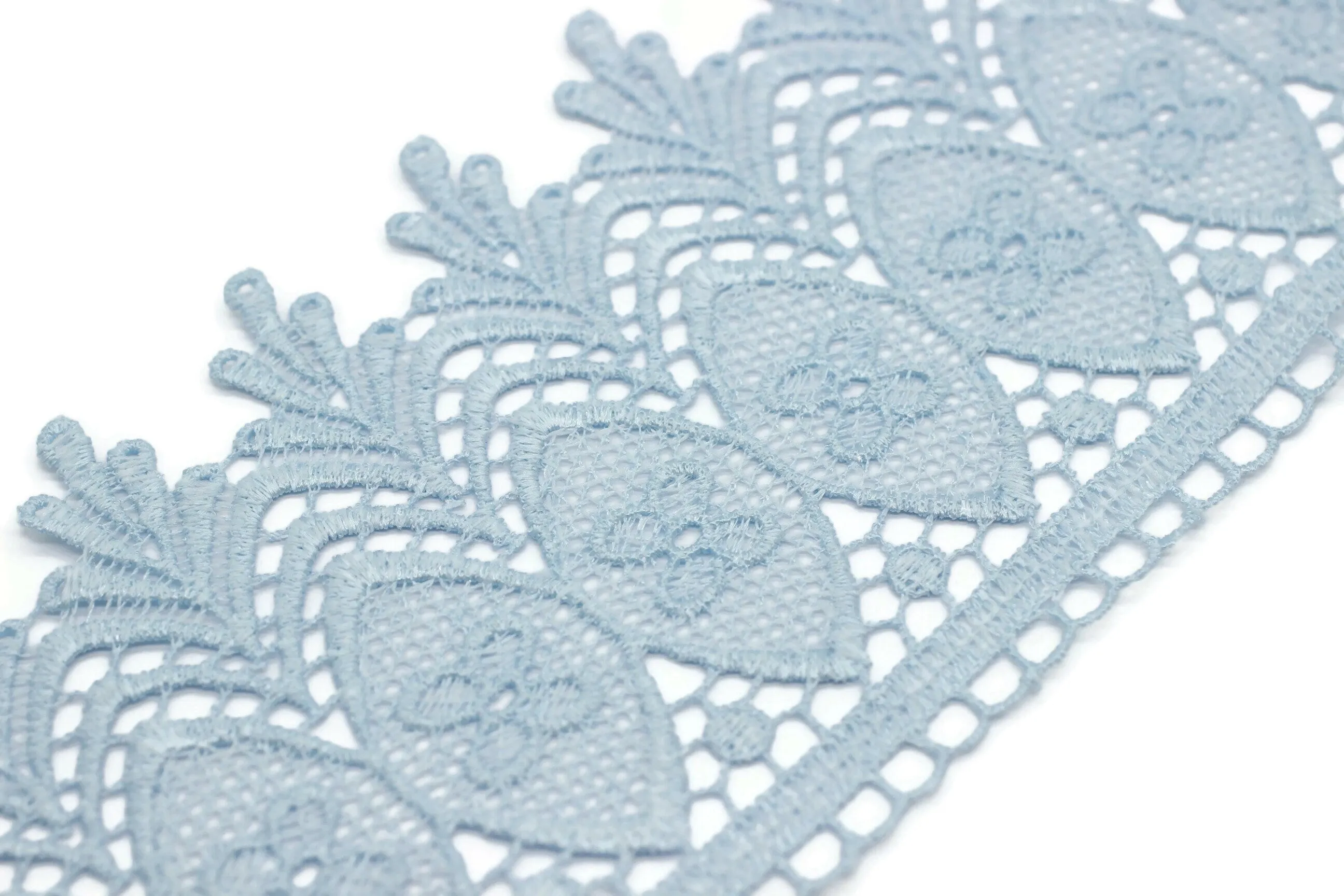 100mm 8 Mt. Ice Blue Bridal Guipure Lace Trim | 3.93 Inches Wide Lace Trim | Geometric Bridal Lace | French Guipure | Lace Fabric TRM100