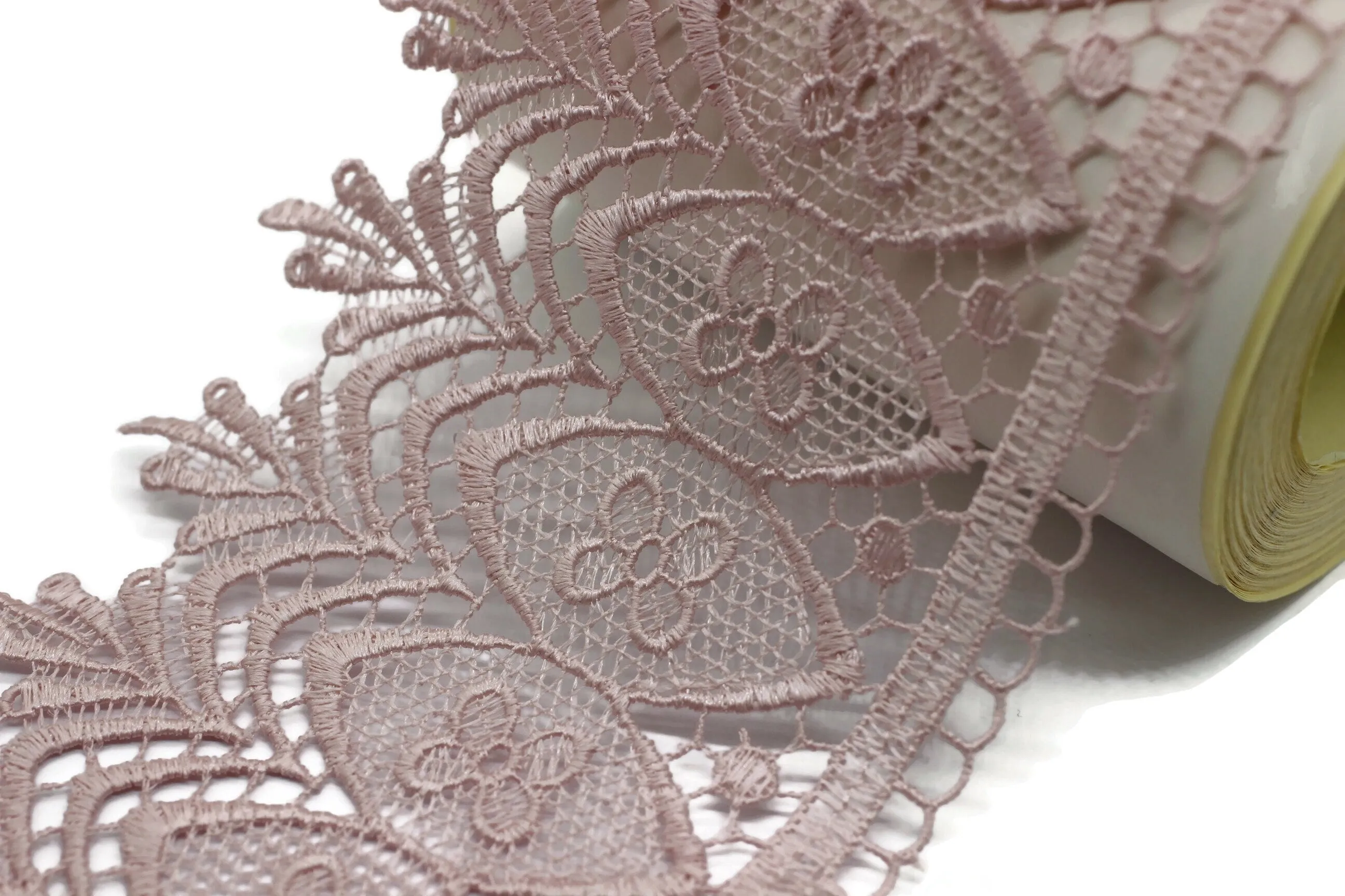 100mm 8 Mt. Powder Bridal Guipure Lace Trim | 3.93 Inches Wide Lace Trim | Geometric Bridal Lace | French Guipure | Lace Fabric TRM100