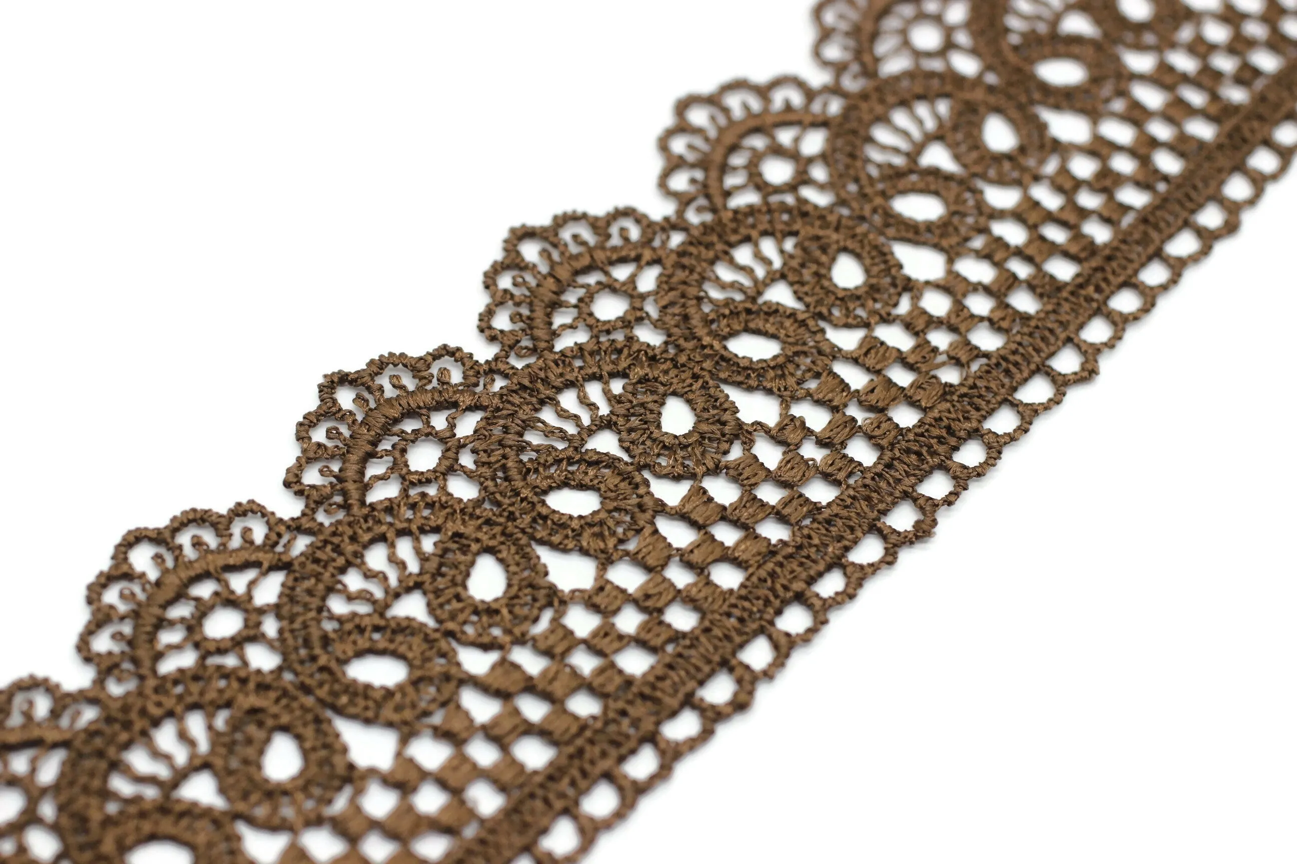 19.6 Yards Brown Bridal Guipure Lace Trim | 2.1 Inches Wide Lace Trim | Geometric Bridal Lace | French Guipure | Guipure Lace Fabric TRM53