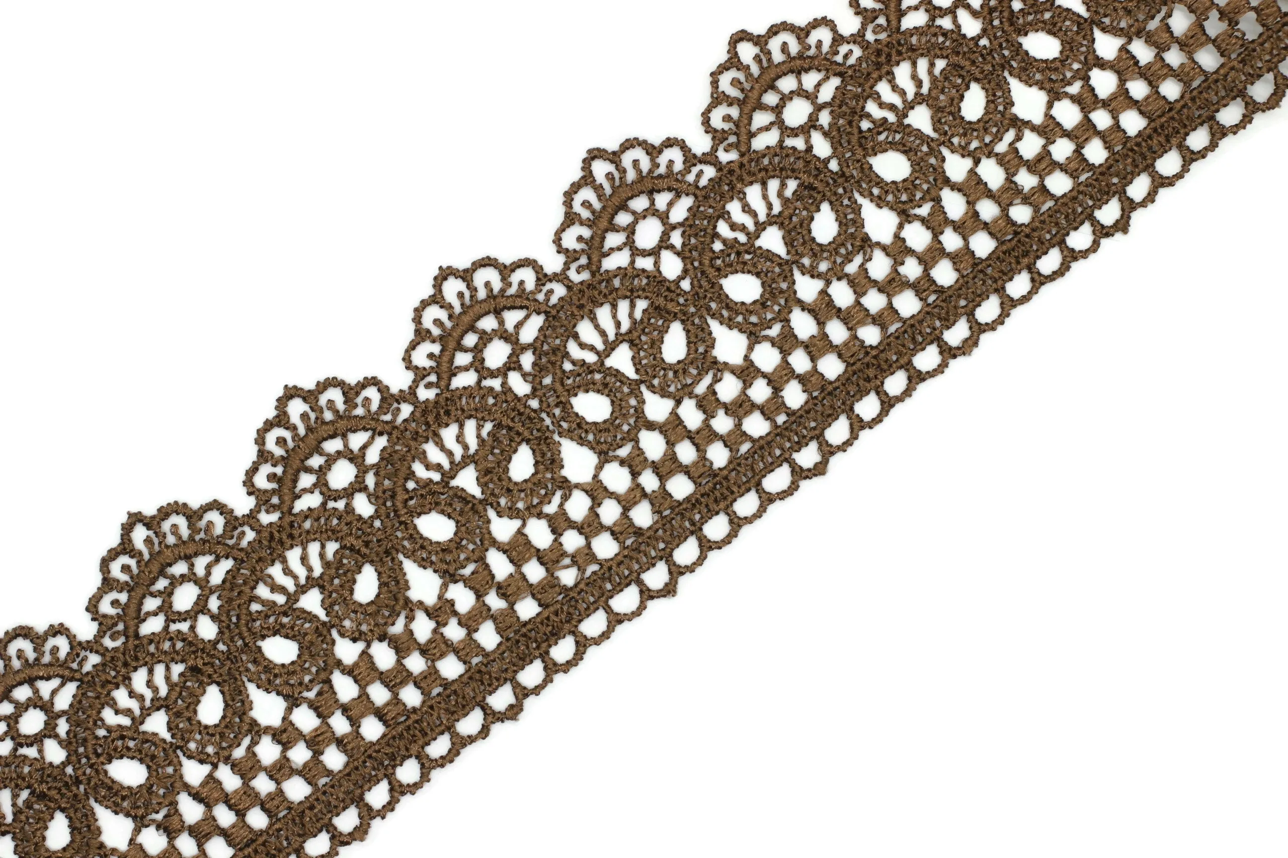 19.6 Yards Brown Bridal Guipure Lace Trim | 2.1 Inches Wide Lace Trim | Geometric Bridal Lace | French Guipure | Guipure Lace Fabric TRM53