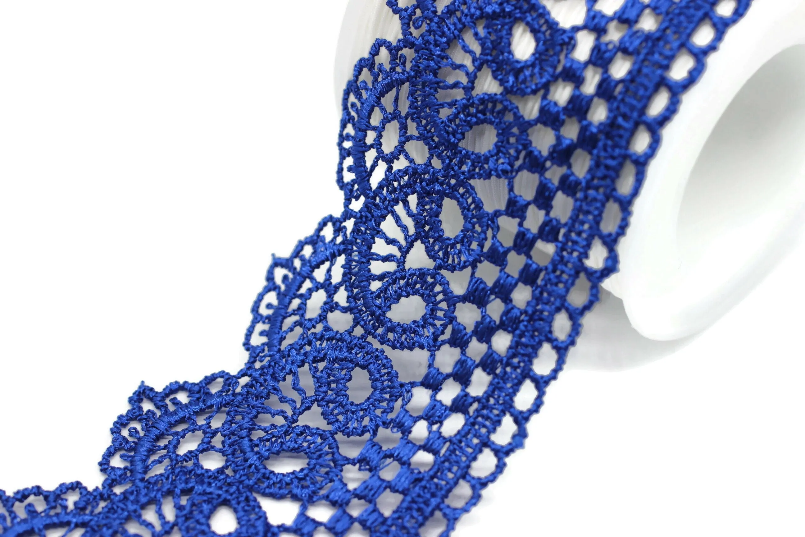 19.6 Yards Royal Blue Bridal Guipure Lace Trim | 2.1 Inches Wide Lace Trim | Geometric Bridal Lace | French Guipure | Lace Fabric TRM53