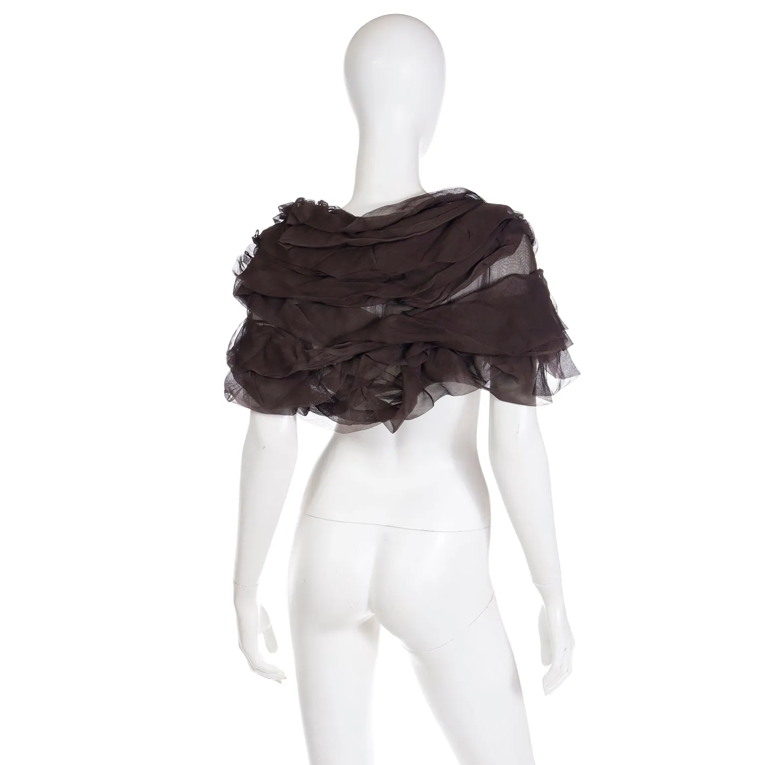 2000s Moschino Brown Ruffled Silk Organza Cropped Top or Capelet