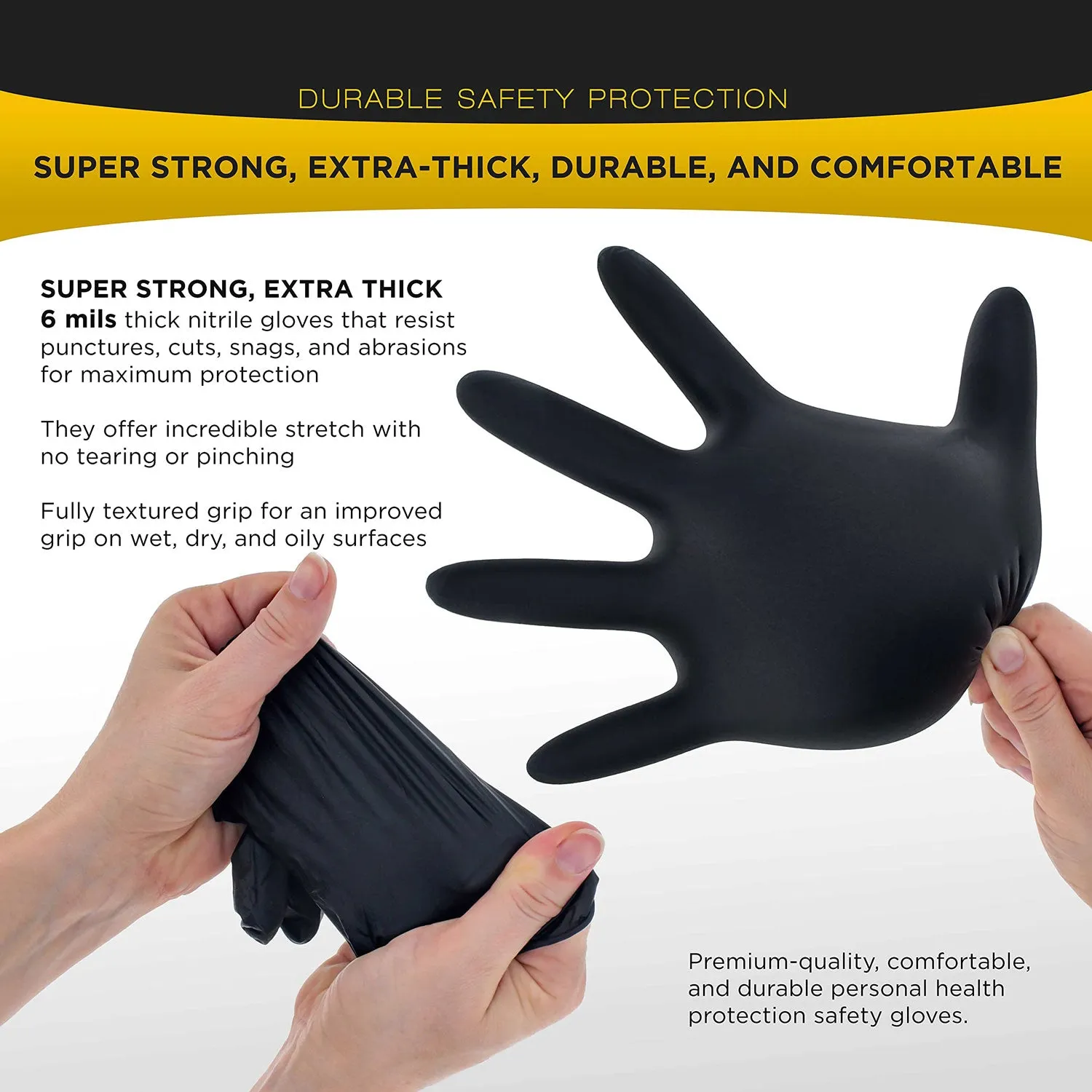 6 Mil Black Nitrile Industrial Disposable Gloves, 100-Pack