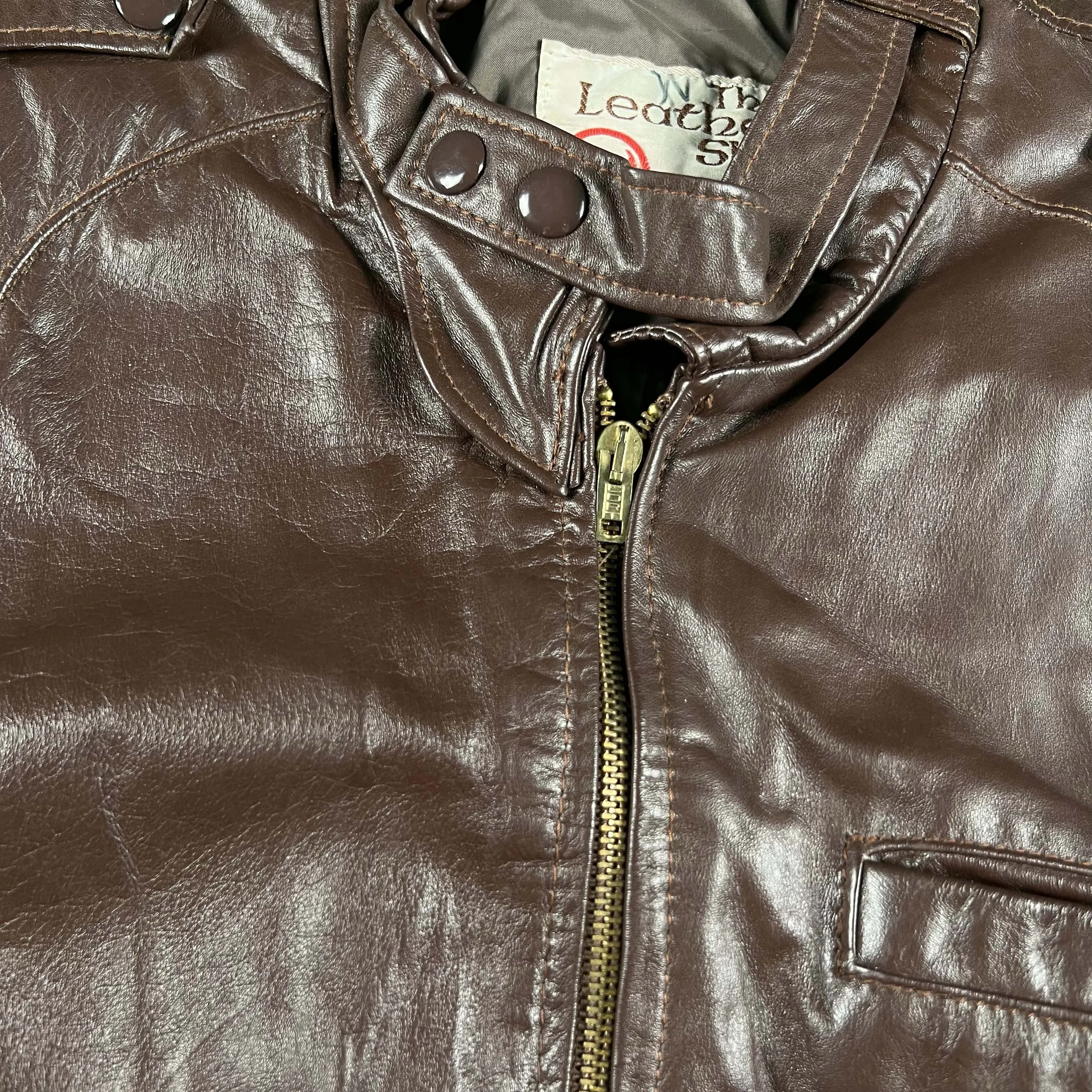 70s Sears Mahogany Brown Leather Cafe Racer Biker Jacket- L