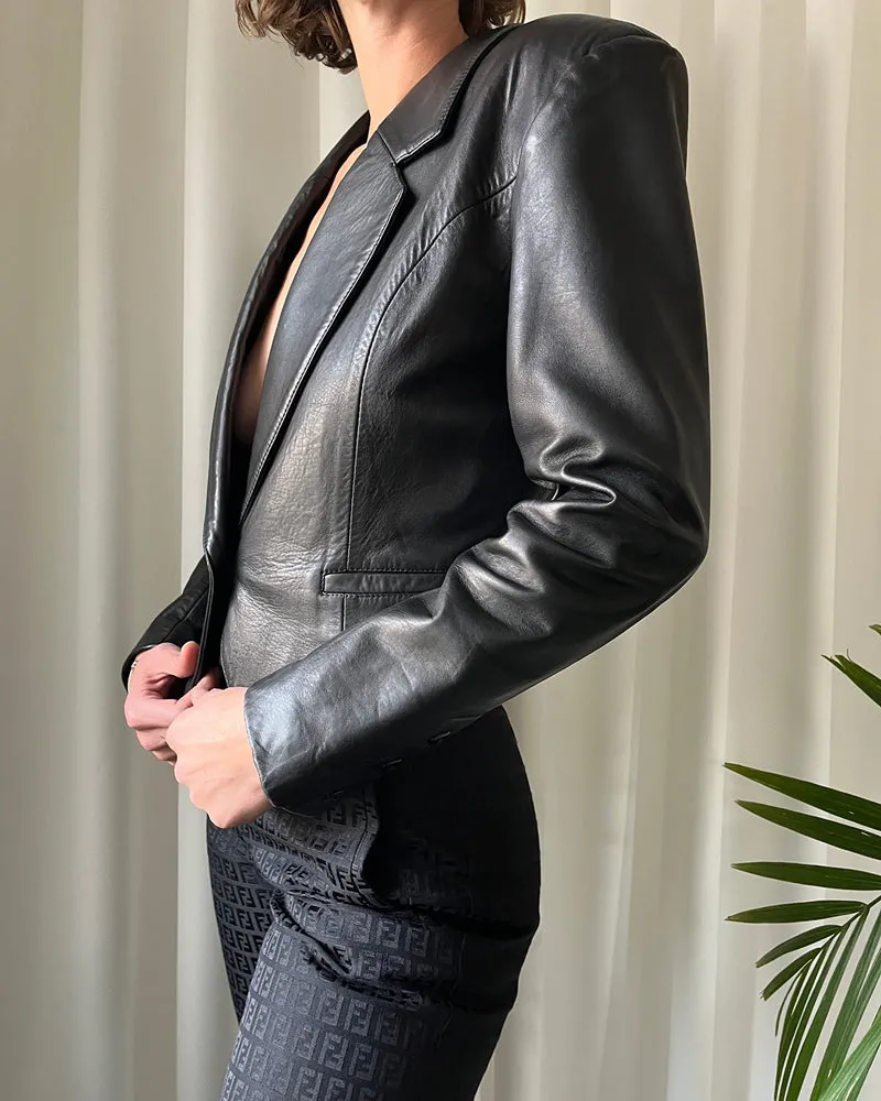 90s Black Leather Jacket | M