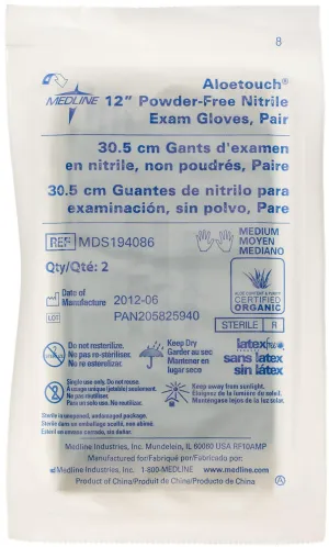 AloeTouch 12" Powder-Free Nitrile Exam Gloves, Sterile Pairs, Medium (case of 200)