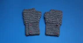 Alpaca Gloves Buttons Blue Metallic