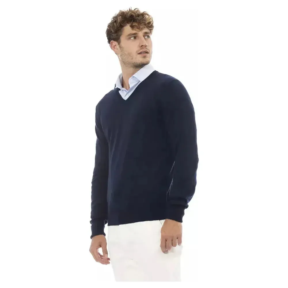 Alpha Studio Blue Wool Men Sweater