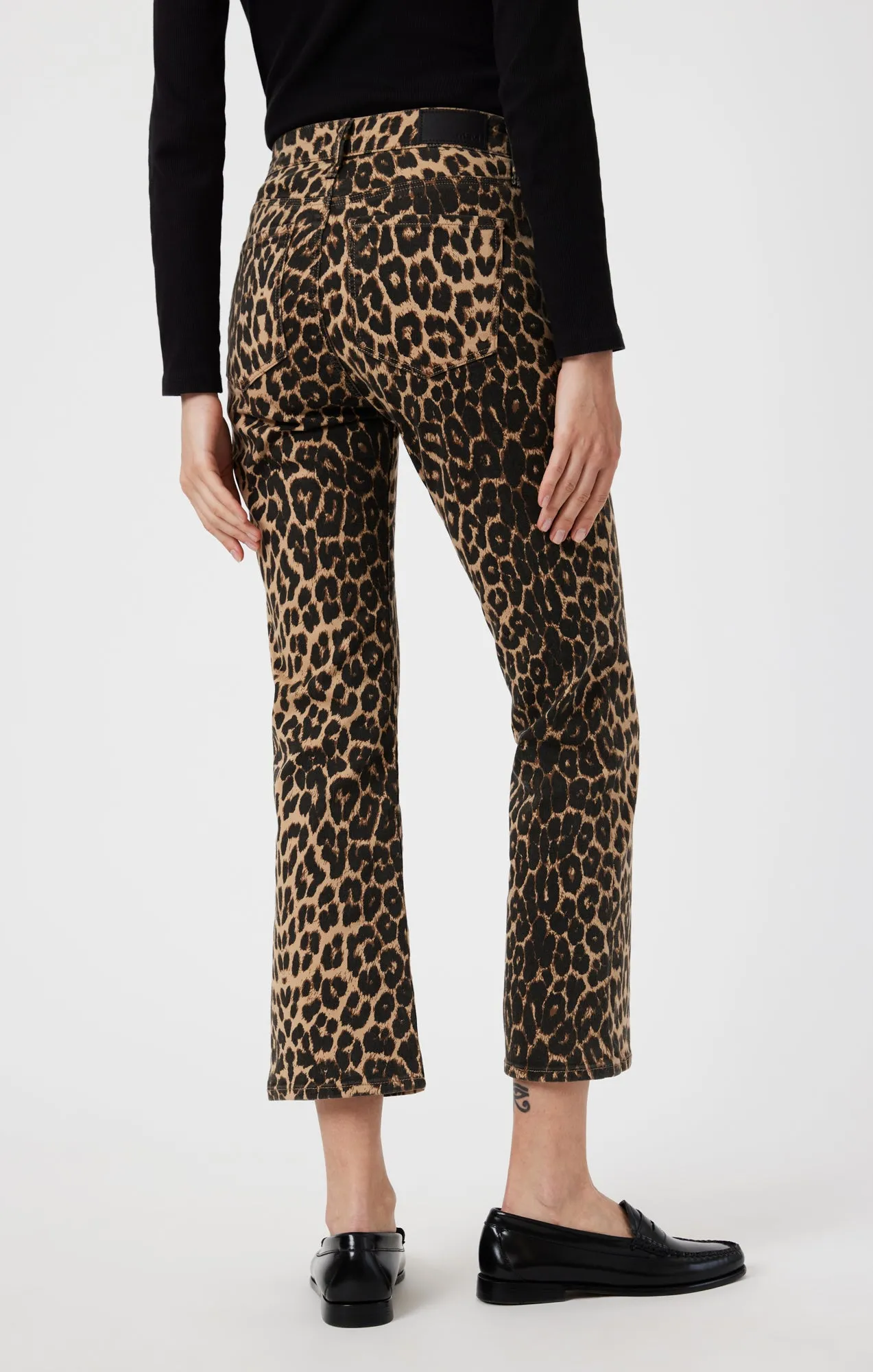 ANIKA CROP FLARE IN LEOPARD DENIM