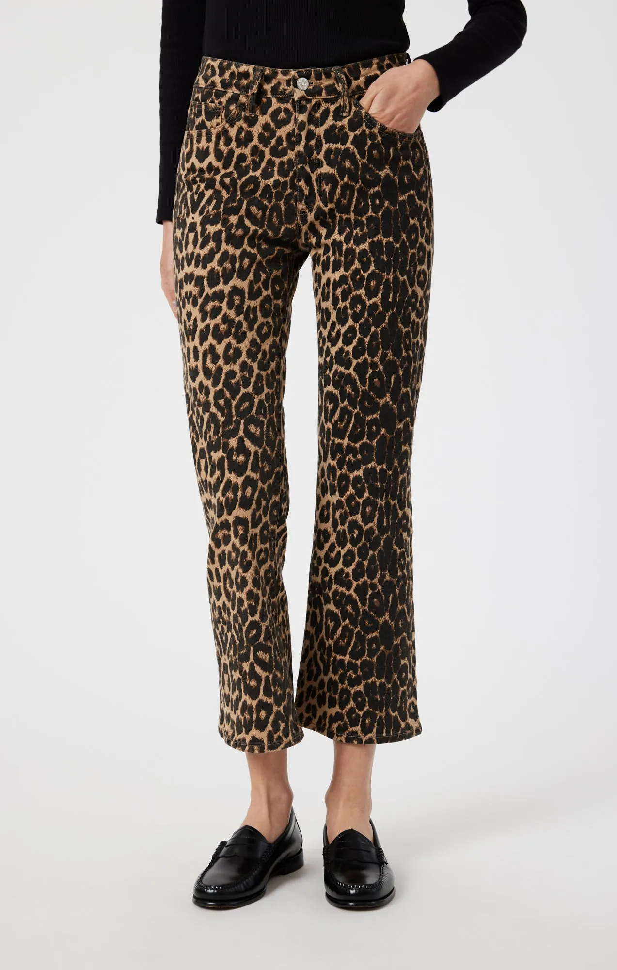 ANIKA CROP FLARE IN LEOPARD DENIM