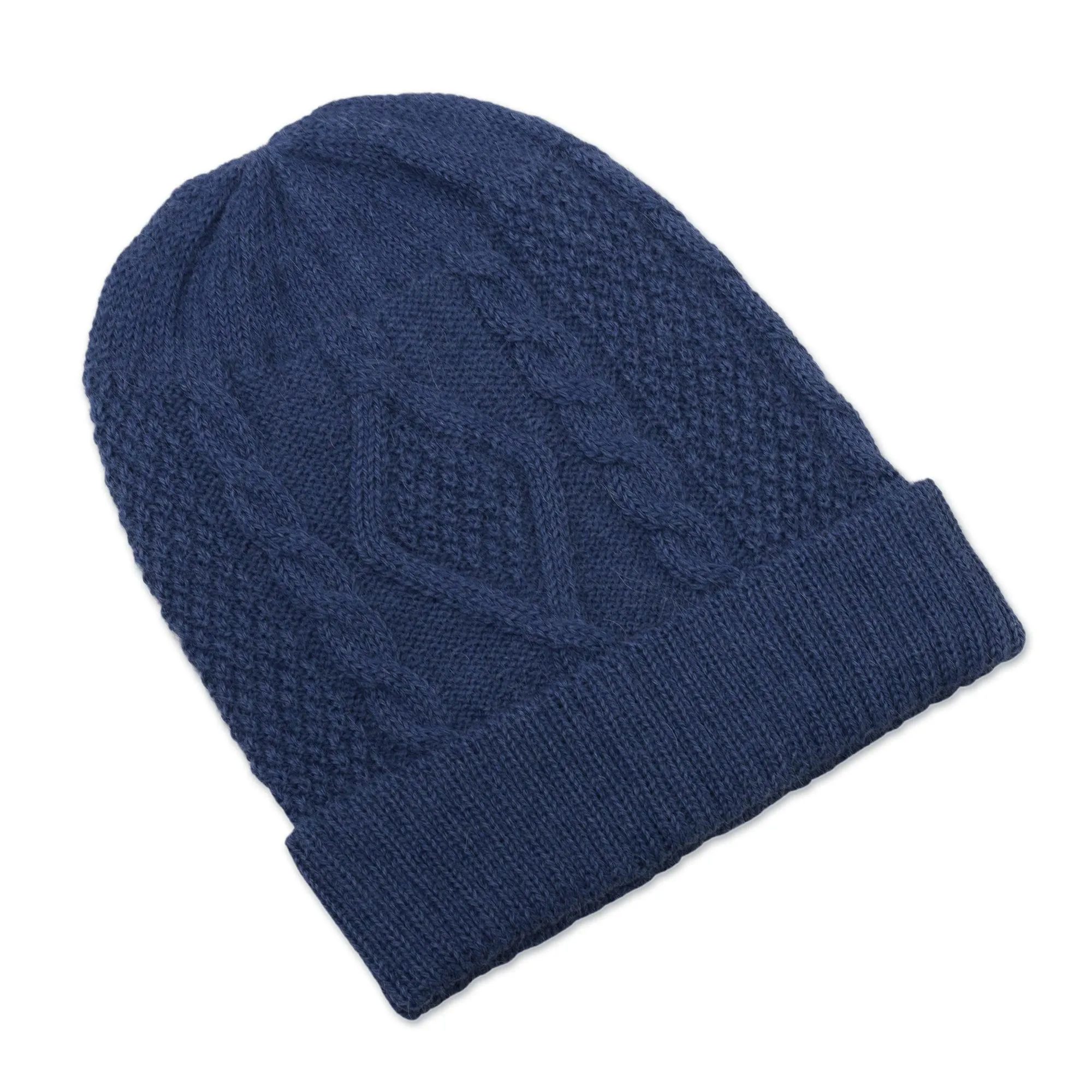 Antique Blue Allure Knitted Unisex Watch Cap in Azure 100% Alpaca from Peru