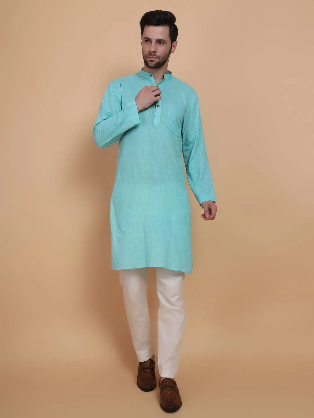 Aqua Blue Mirror Work Kurta Set