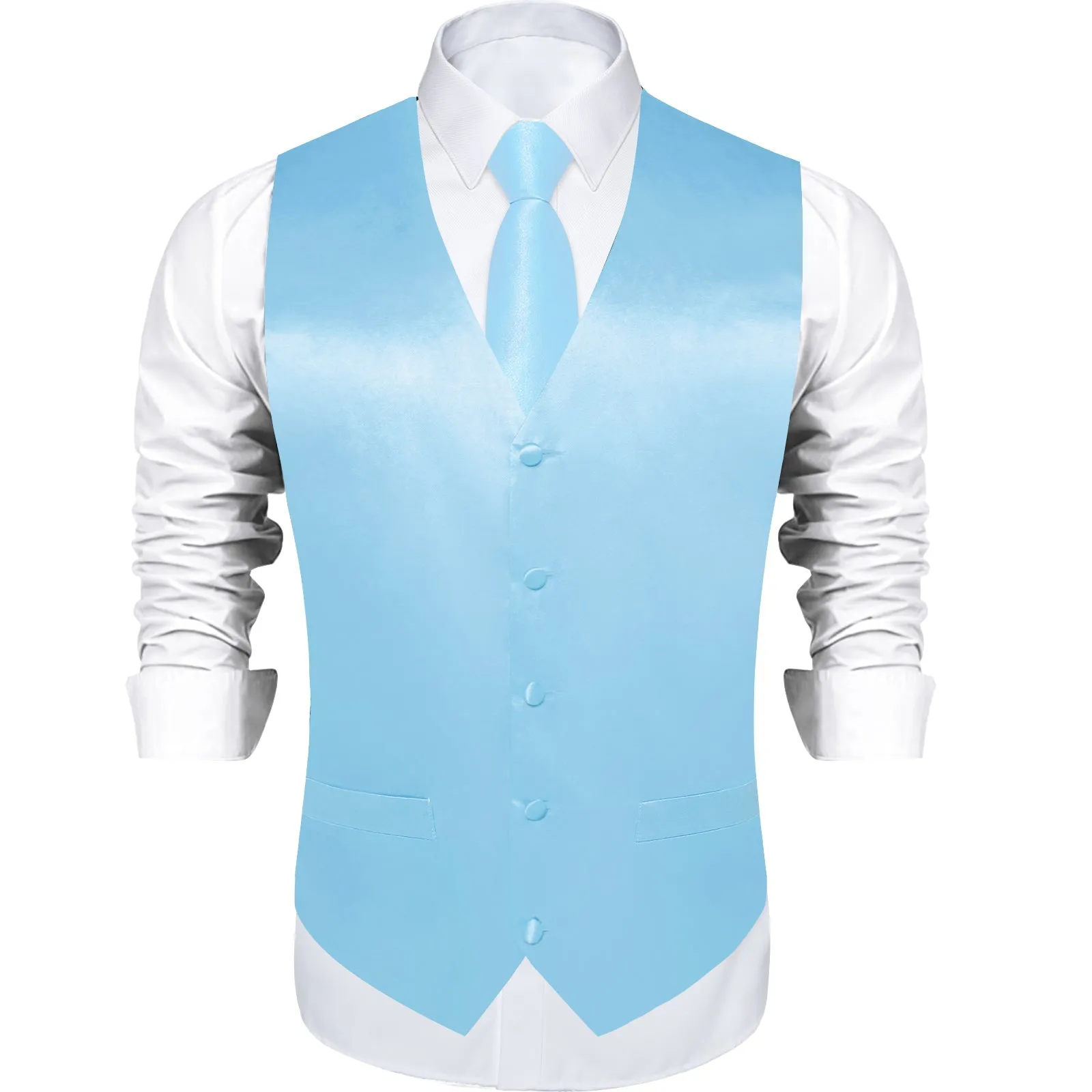 Arctic Blue Solid Vest for Men Men's Vest Tie Set