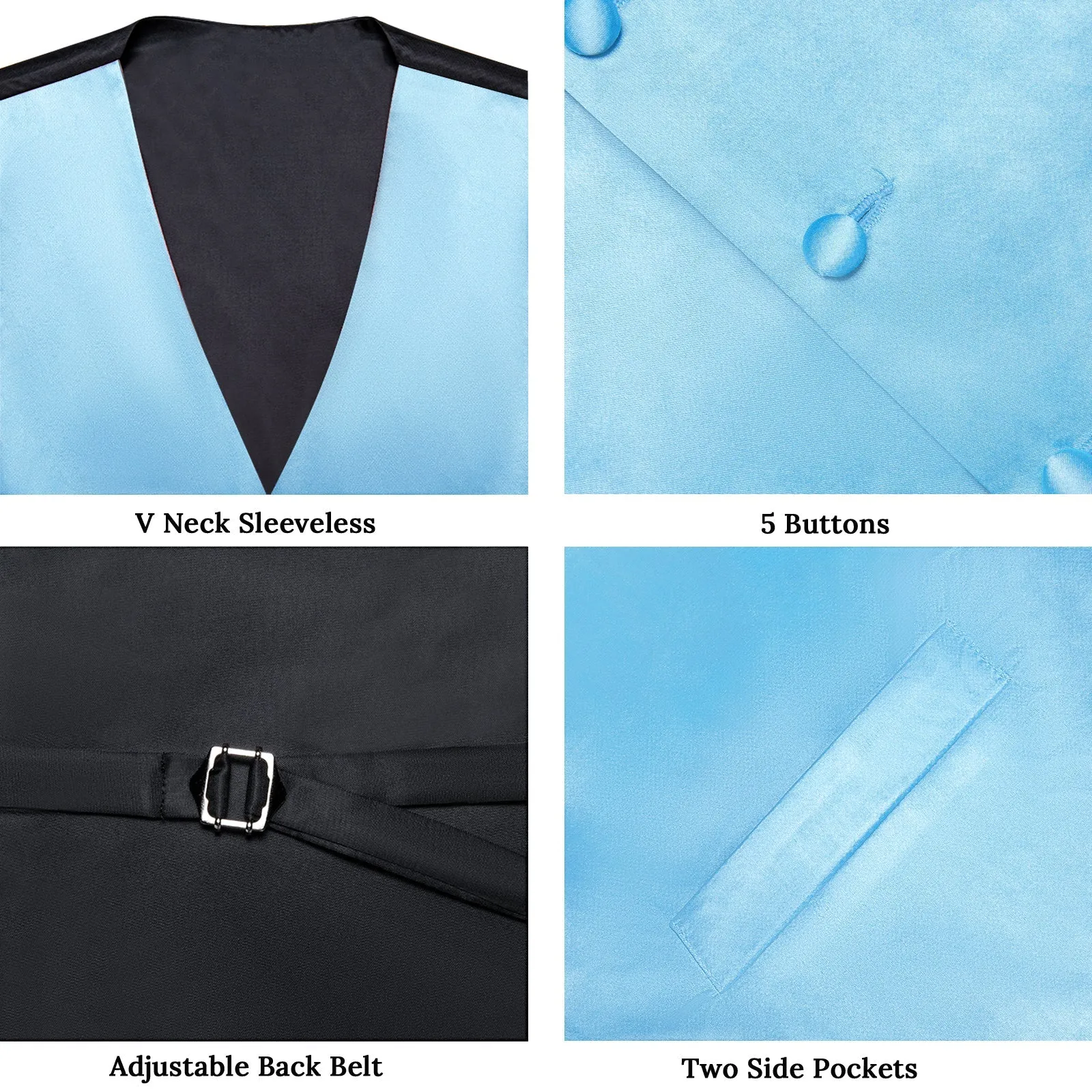 Arctic Blue Solid Vest for Men Men's Vest Tie Set