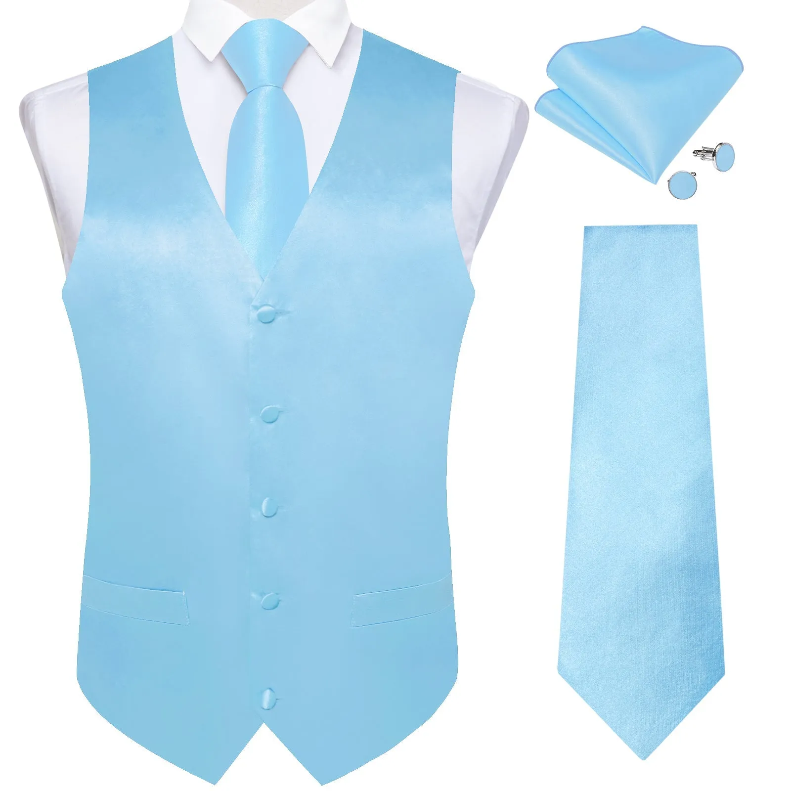 Arctic Blue Solid Vest for Men Men's Vest Tie Set