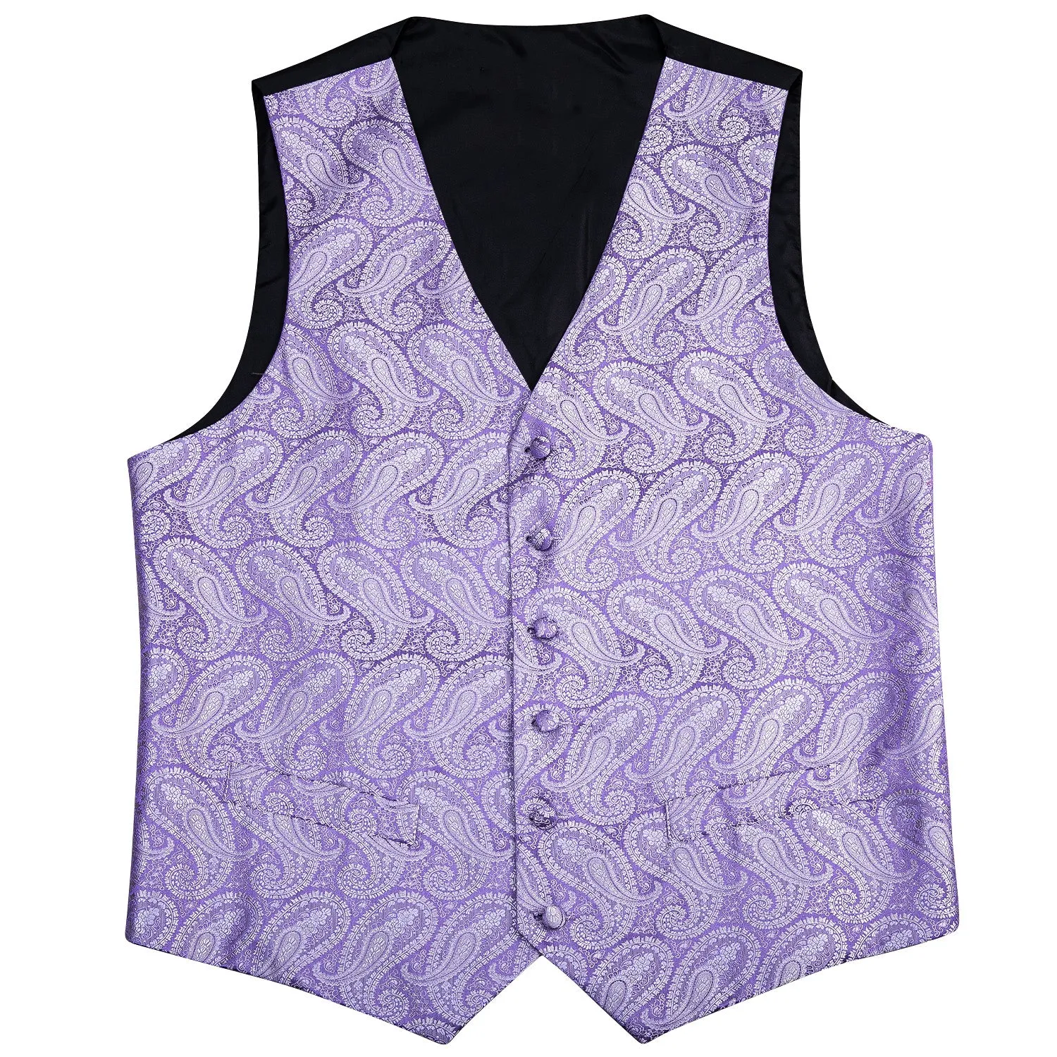 Baby Purple Paisley Silk Men's Vest Tie Hanky Cufflinks Set Waistcoat Suit Set