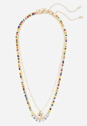 Beaded & Goldtone 3-Layer Pendant Necklace Set