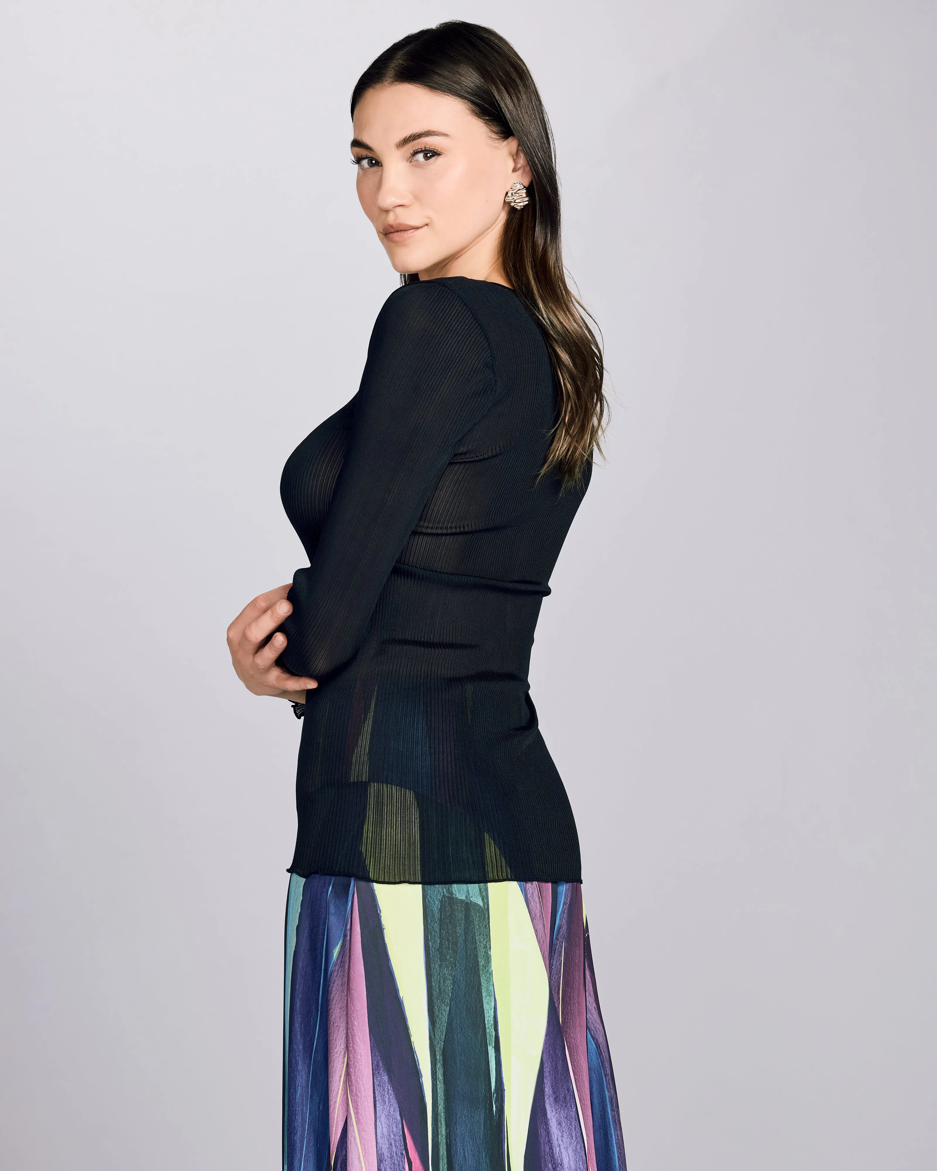 Black Rib Silk Long Sleeve