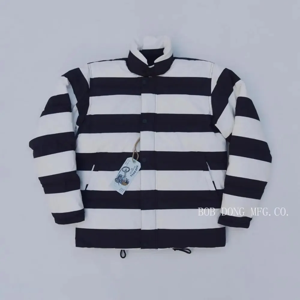 Black White Prison Stripe Down Jacket - Men's Rider Motorcycle Coat