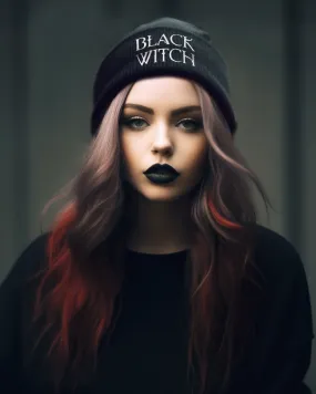 Black Witch Beanie - Embroidered Knit Hats for Women Goth Men Accessories Grunge Aesthetic Dark Academia