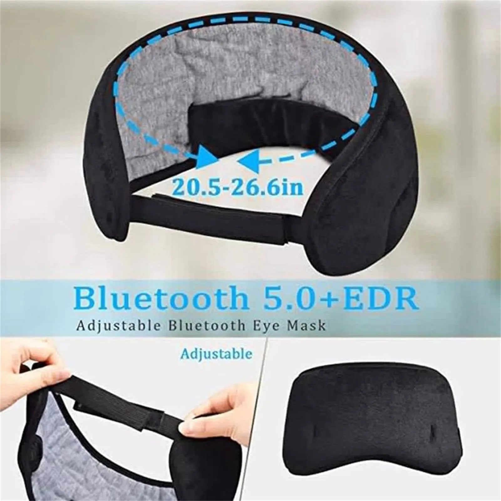 Bluetooth 5.0 Eye Mask Headphones with Mic, Grey - Mobax