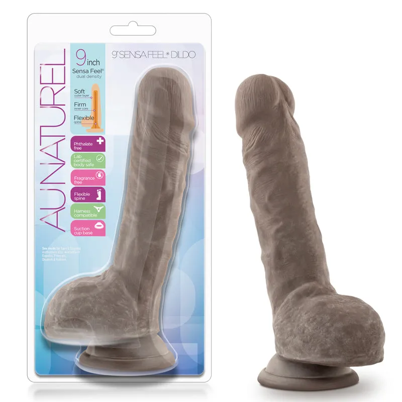 Blush Au Naturel 9 in. Posable Dual Density Dildo with Balls & Suction Cup Brown