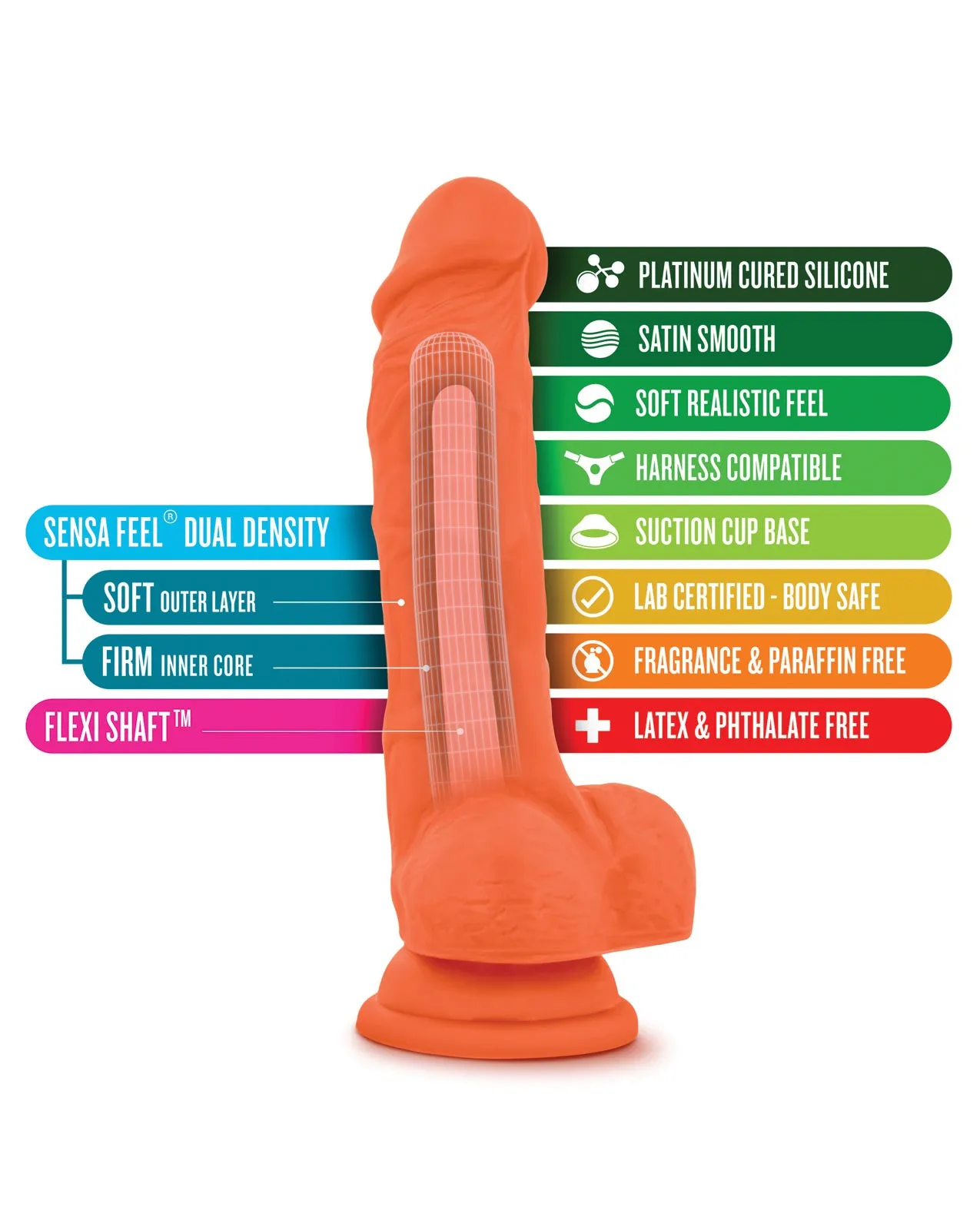 Blush Neo Elite 7.5" Silicone Dual Density Cock w/Balls - Neon Orange