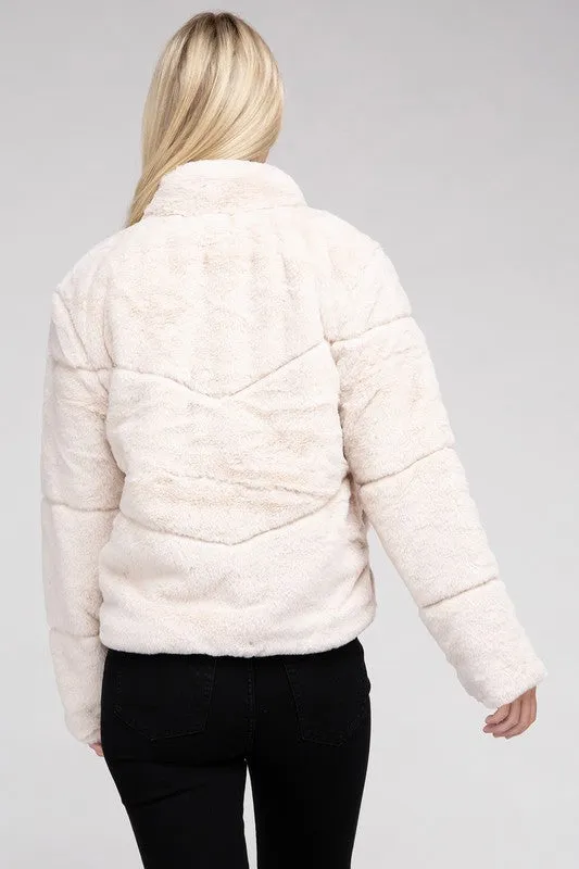 Bohemian Plush Fluffy Zip-Up Sweater Jacket