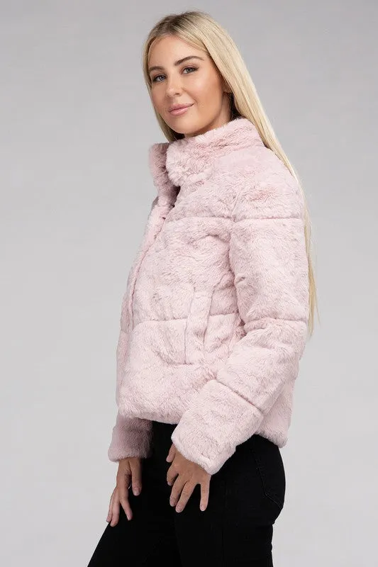 Bohemian Plush Fluffy Zip-Up Sweater Jacket