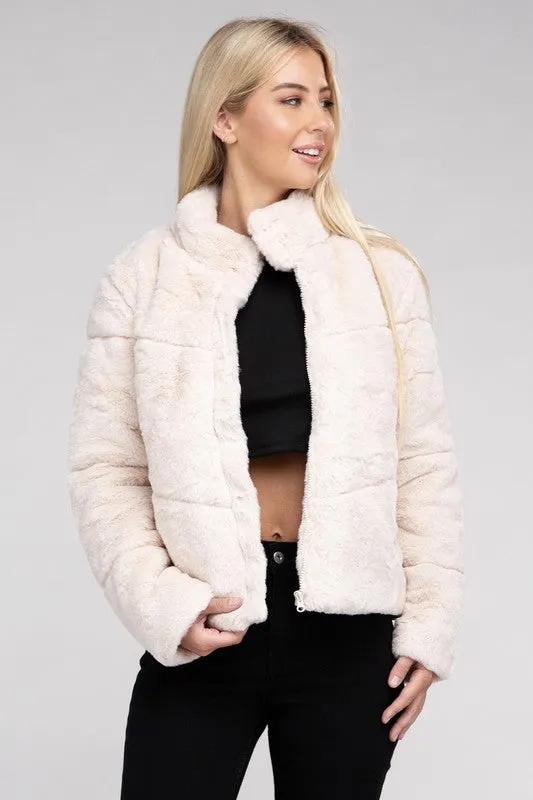 Bohemian Plush Fluffy Zip-Up Sweater Jacket