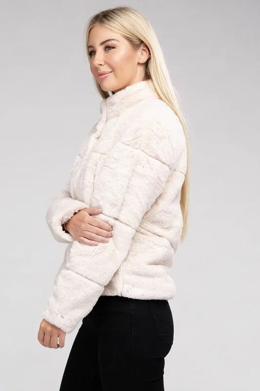 Bohemian Plush Fluffy Zip-Up Sweater Jacket