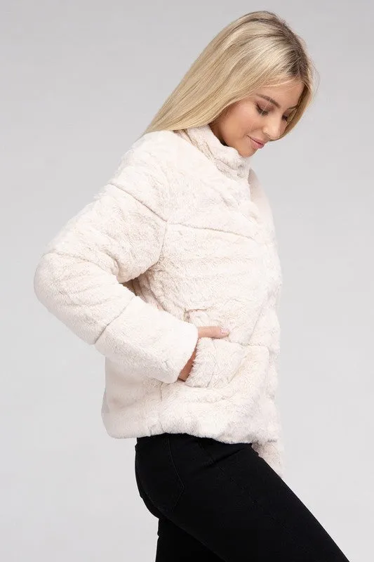 Bohemian Plush Fluffy Zip-Up Sweater Jacket