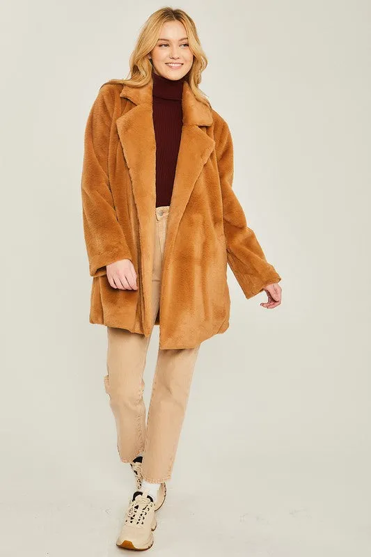 Bohemian Woven Solid Soft Teddy Collar Coat