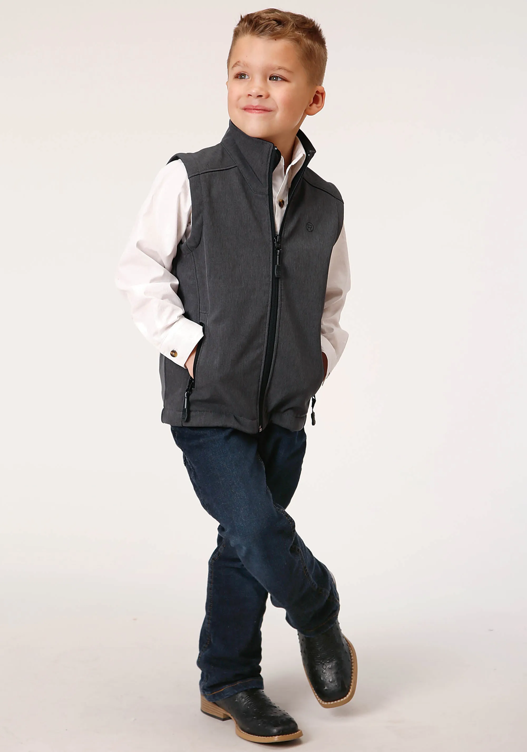 BOYS  HEATHER GREY SOFT SHELL TECH VEST