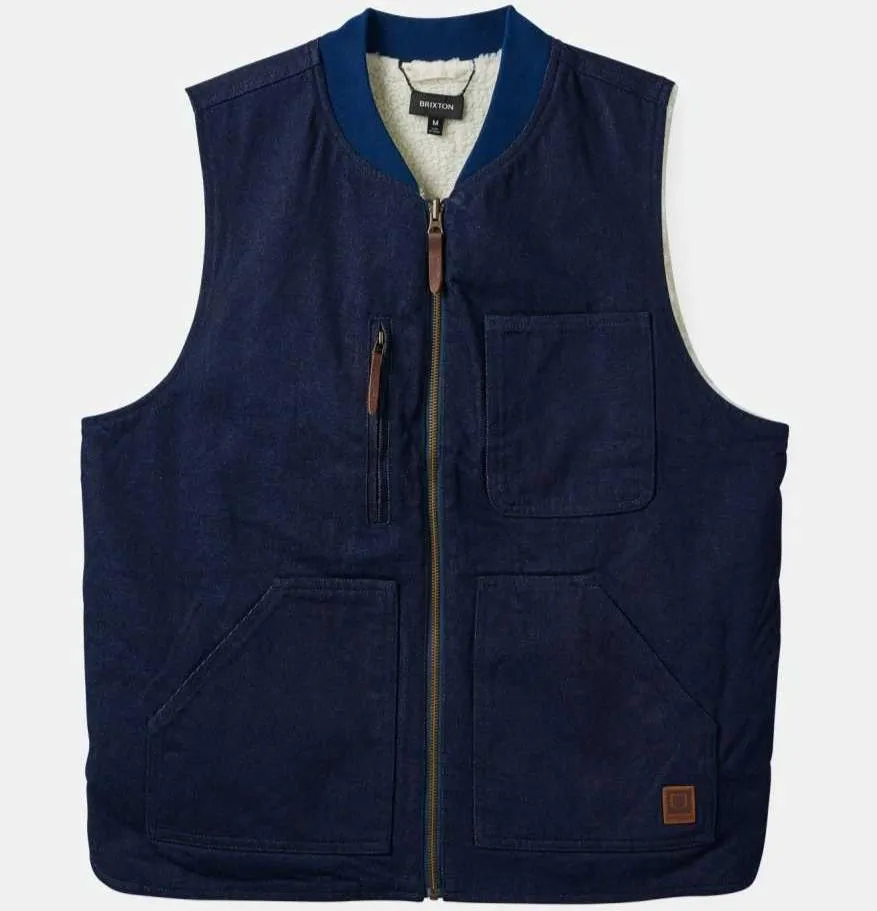 BRIXTON BUILDERS ABRAHAM REVERSIBLE VEST RINSE DENIM/SHERPA