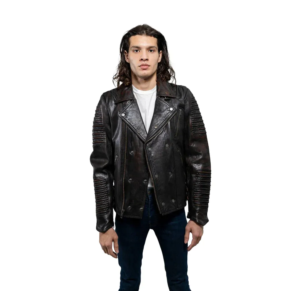 Brooklyn Mens Lambskin Leather Jacket Black Cognac