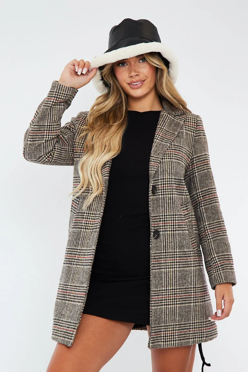 Brown Checked Tailored Coat - Willow