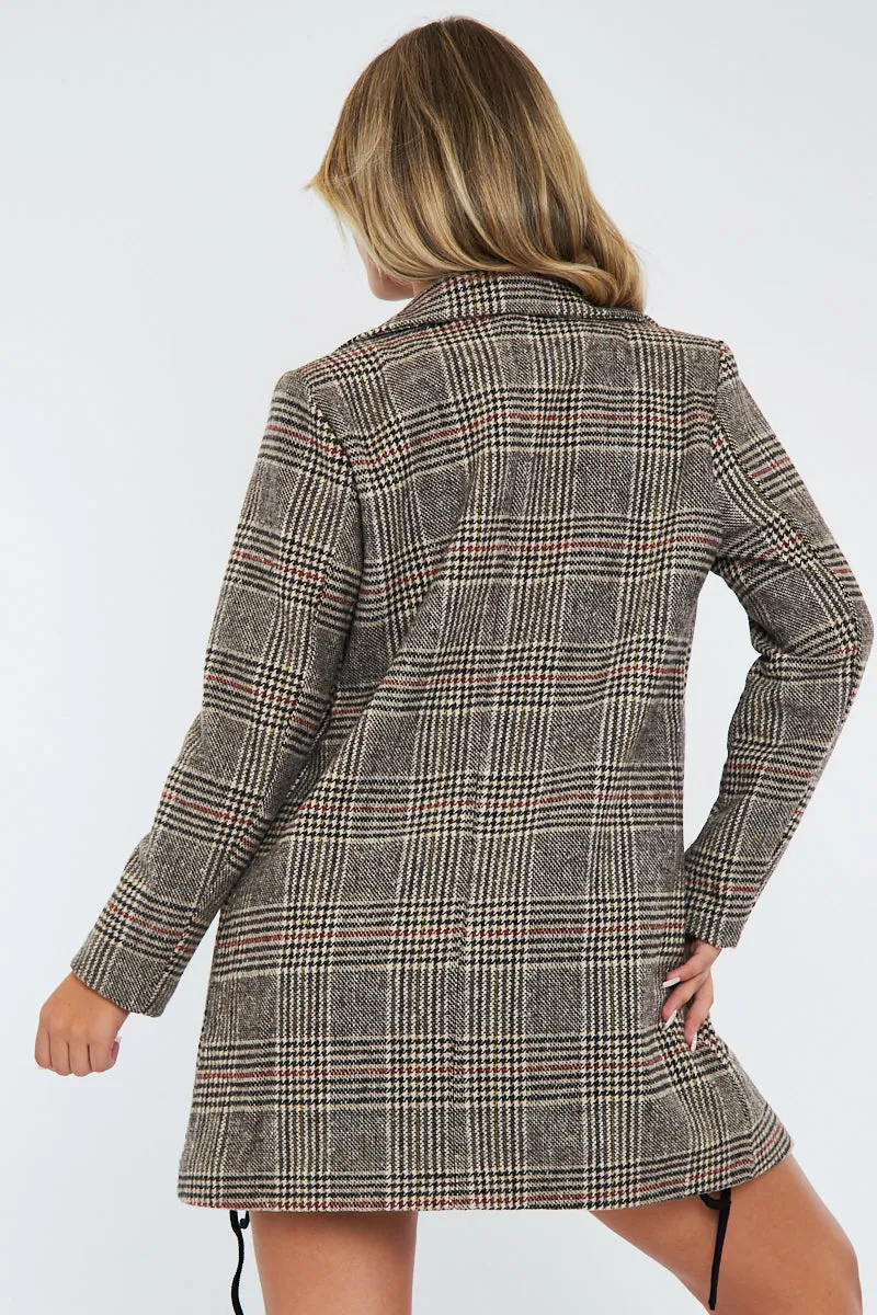 Brown Checked Tailored Coat - Willow