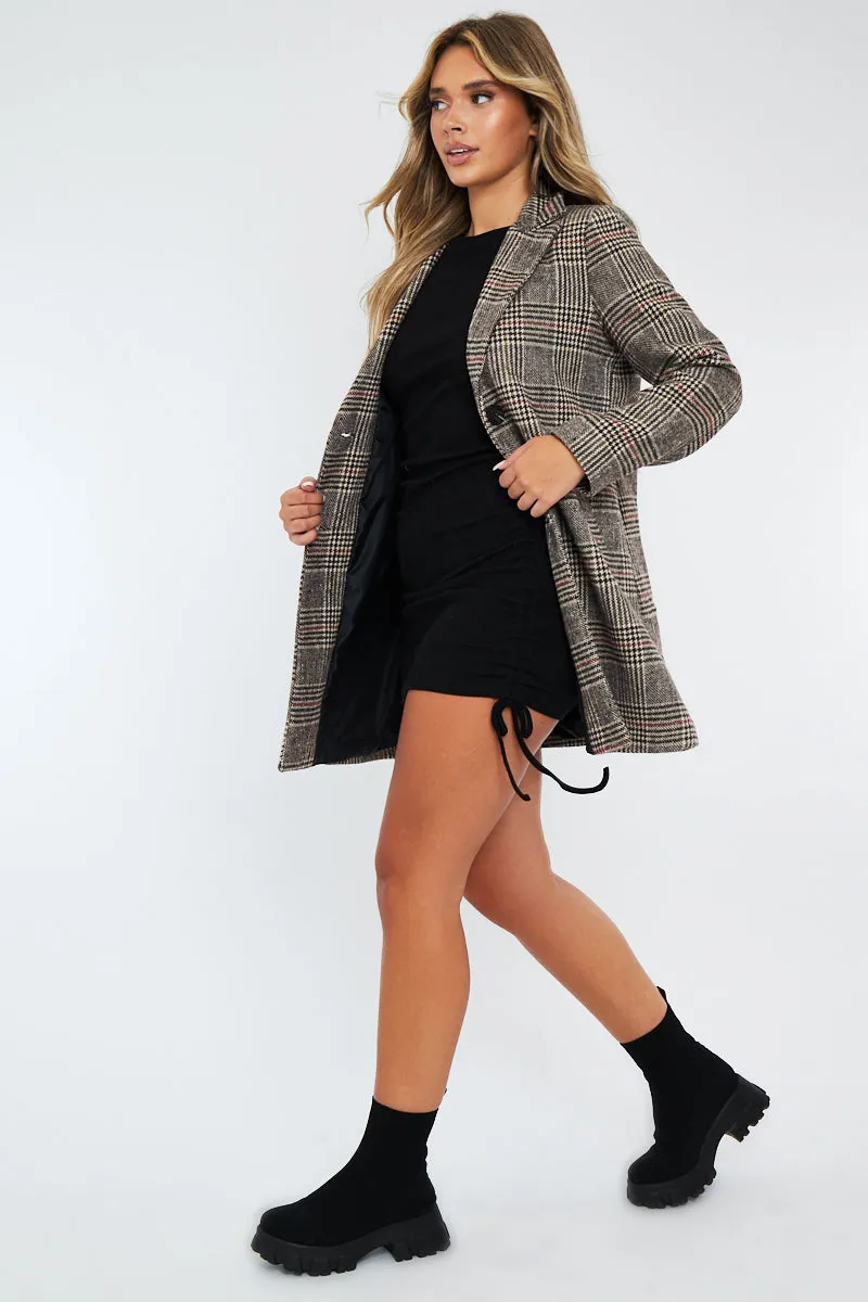 Brown Checked Tailored Coat - Willow