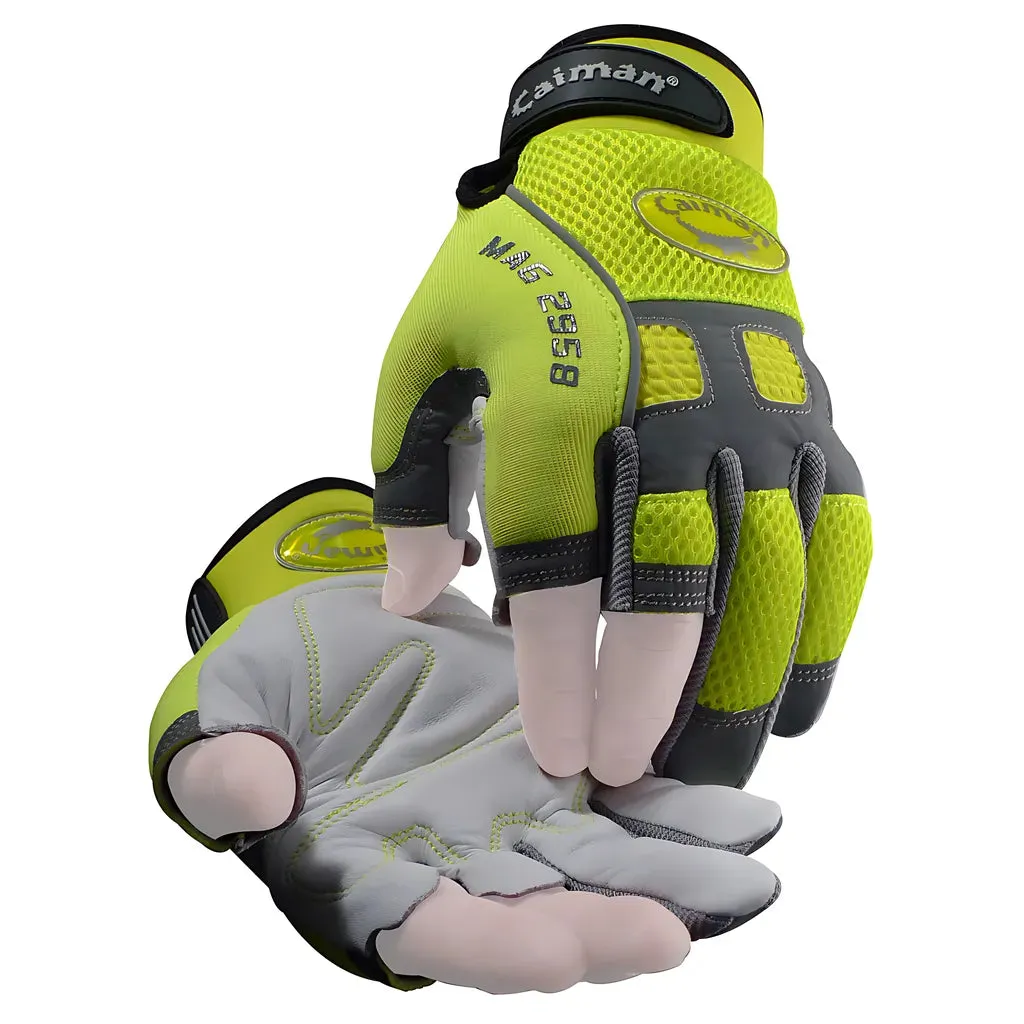 Caiman 2958-5 Multi-Activity Glove with Sheep Grain Leather Palm and Hi-Vis AirMesh Back - Partial Half-Finger