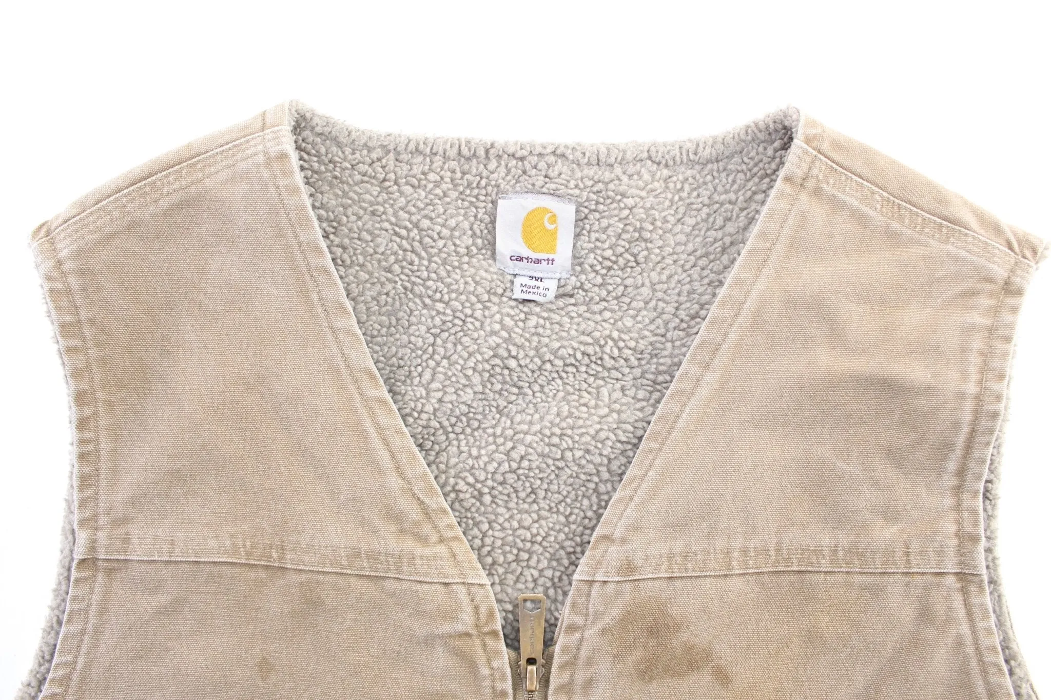 Carhartt Logo Patch Light Tan Sherpa Lined Zip Up Vest