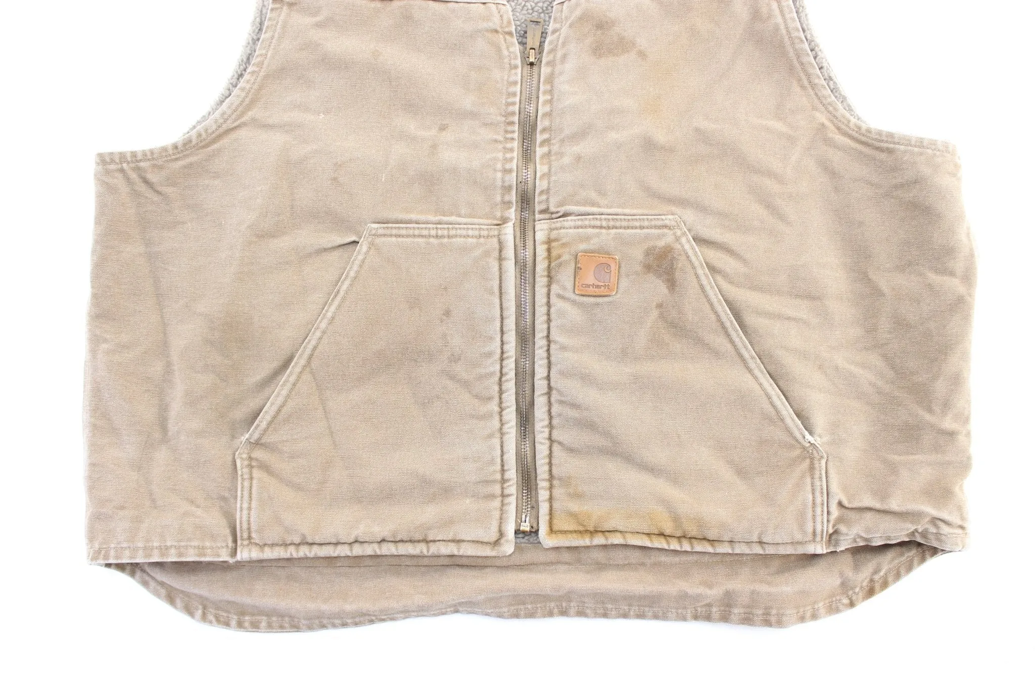 Carhartt Logo Patch Light Tan Sherpa Lined Zip Up Vest