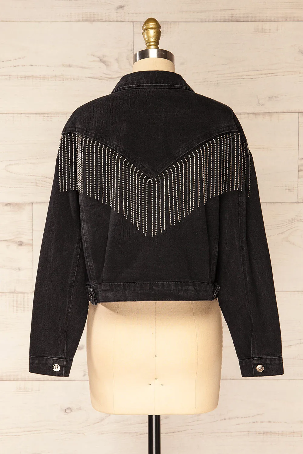 Catacupamba | Black Cropped Denim Jacket w/ Sequin Fringe